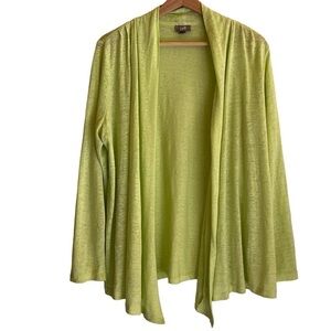J. Jill Linen Open Front Cardigan Sweater Light Knit Petite M lime green